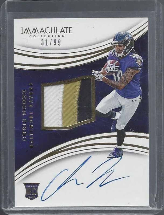 CHRIS MOORE 2016 IMMACULATE RPA 3 COLOR RAVENS PATCH AUTO RC #D 31/99