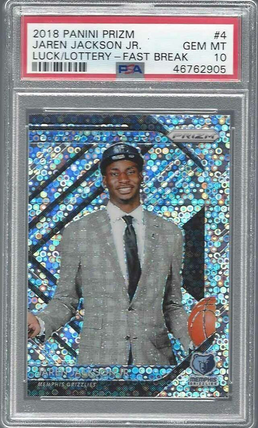 JAREN JACKSON JR 2018-19 PANINI PRIZM LUCK OF THE LOTTERY FAST BREAK RC PSA 10