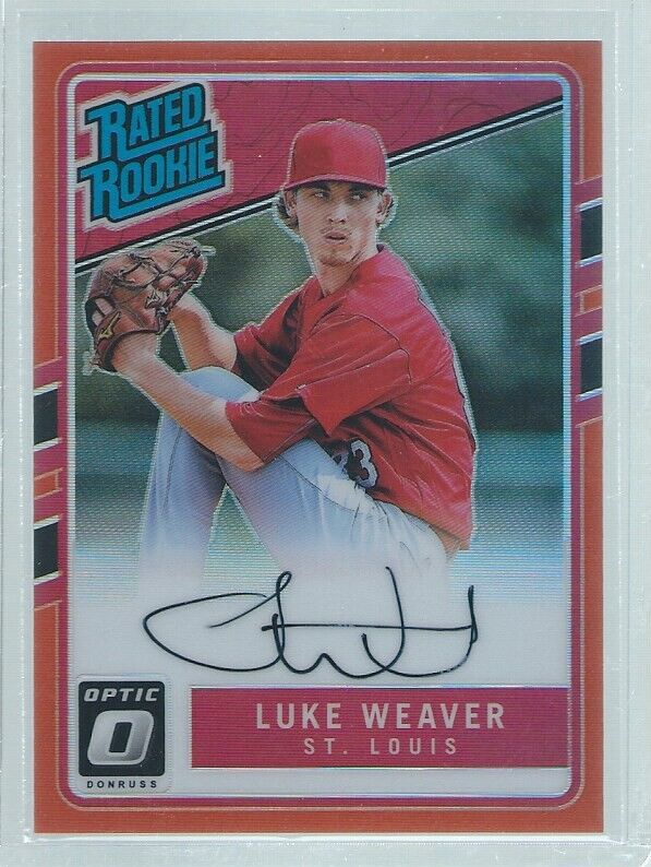 LUKE WEAVER 2017 DONRUSS OPTIC ORANGE HOLO RATED ROOKIE ON CARD AUTO RC #D 80/99