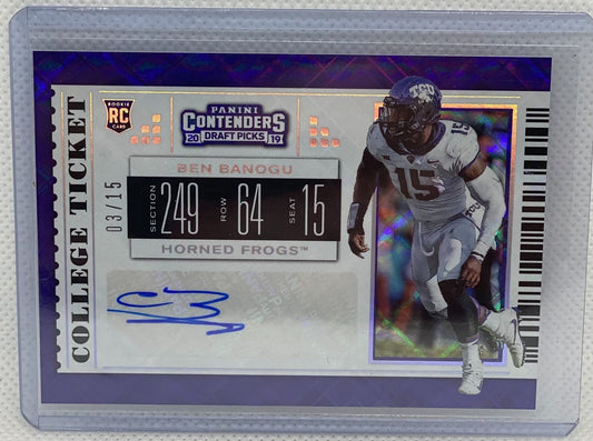 BEN BANOGU 2019 PANINI DRAFT PICKS COLLEGE TICKET DIAMOND AUTO RC #D 03/15