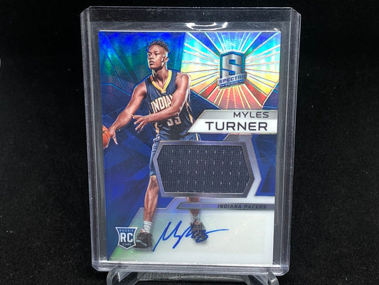 MYLES TURNER 2015-16 PANINI SPECTRA BLUE PRIZM JERSEY AUTO RC # 113