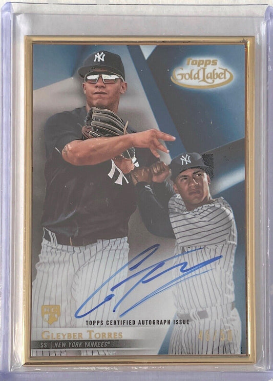 GLEYBER TORRES 2018 TOPPS GOLD LABEL FRAMED BLUE ON CARD AUTO ROOKIE RC #D 45/50