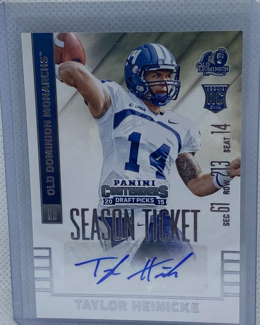 TAYLOR HEINICKE 2015 PANINI CONTENDERS DP SEASON TICKET AUTO RC #157
