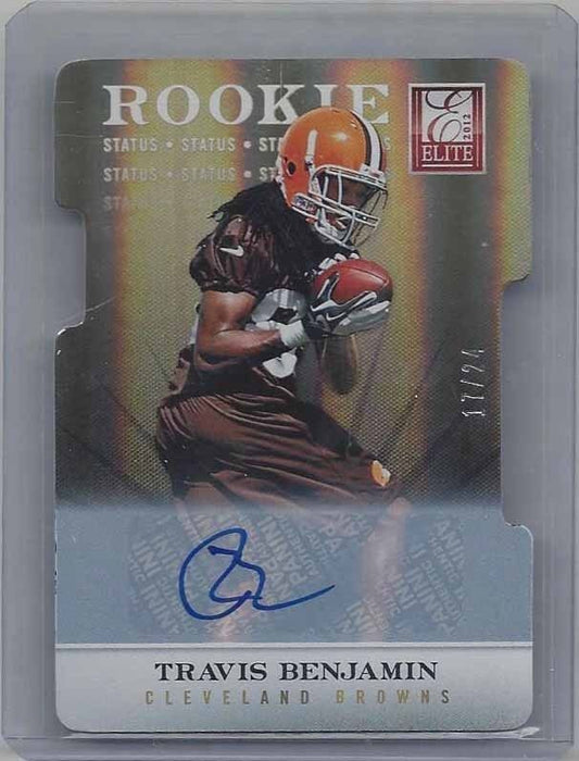TRAVIS BENJAMIN 2012 ELITE STATUS GOLD DIE CUT ROOKIE AUTO RC #D 17/24