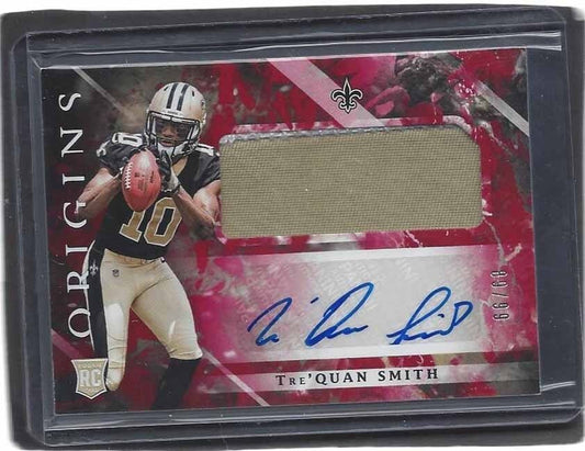 TRE'QUAN SMITH 2018 PANINI ORIGINS RED SAINTS 2 COLOR PATCH AUTO RC #D 89/99