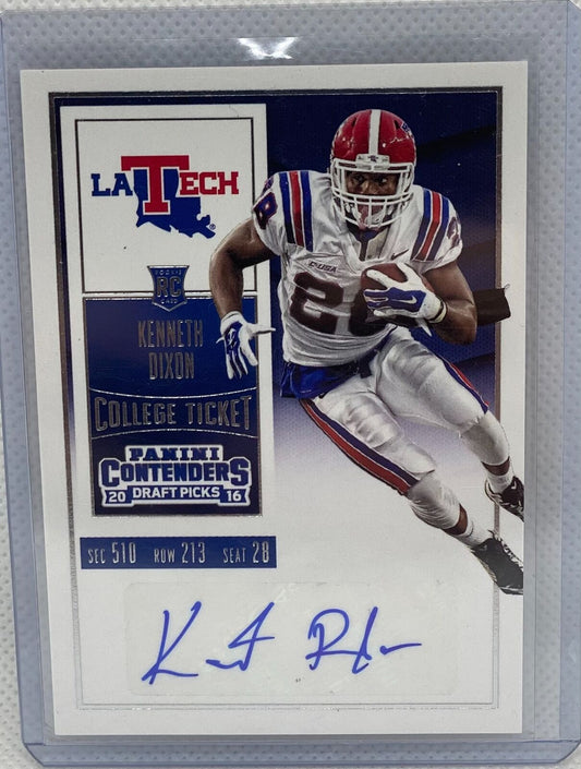 KENNETH DIXON 2016 PANINI CONTENDERS DRAFT PICKS COLLEGE TICKET AUTO RC #136