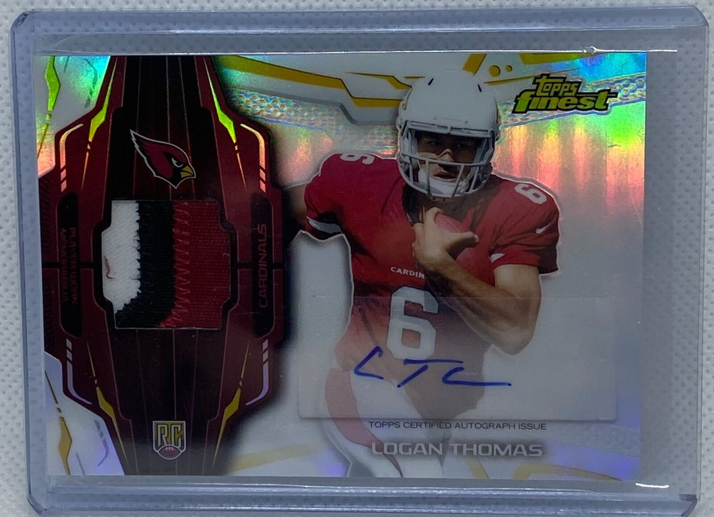 LOGAN THOMAS 2014 TOPPS FINEST REFRACTOR PATCH AUTO RC # RAP-LT