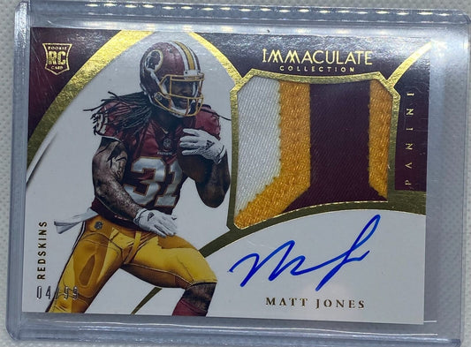 MATT JONES 2015 PANINI IMMACULATE COLLECTION PATCH ON CARD AUTO RC #D 4/99