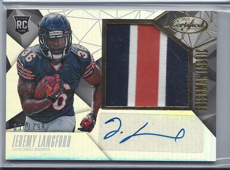 JEREMY LANGFORD 2015 CERTIFIED FRESHMAN FABRIC 3 COLOR JUMBO PATCH AUTO RC /799