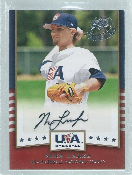 MIKE LEAKE 2008 UD TIMELINE USA BASEBALL AUTO PROSPECT