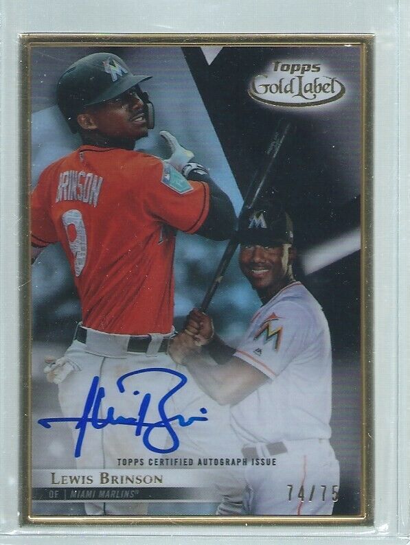 LEWIS BRINSON 2018 TOPPS GOLD LABEL BLACK ON CARD AUTO #D 74/75