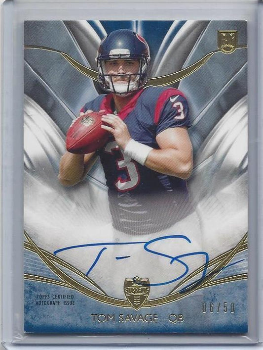 TOM SAVAGE 2014 TOPPS SUPREME BLUE TEXANS ON CARD ROOKIE AUTO RC #D 6/50