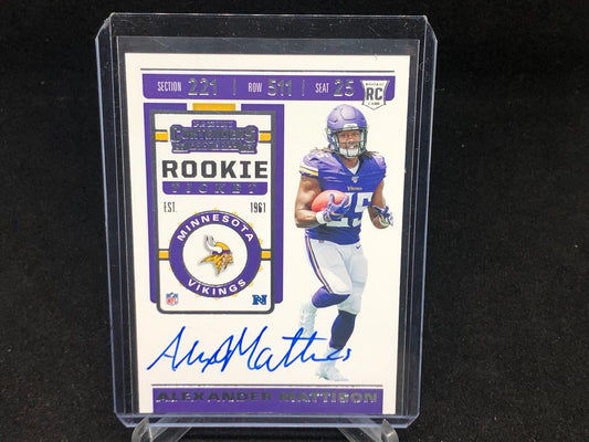 ALEXANDER MATTISON 2019 PANINI CONTENDERS ROOKIE TICKET ON CARD AUTO RC # 134