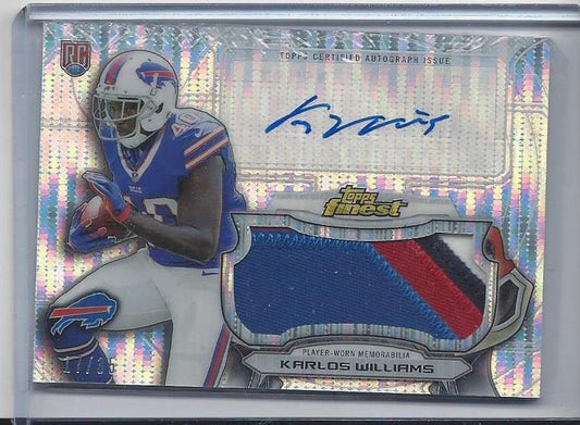 KARLOS WILLIAMS 2014 FINEST PULSAR REFRACTOR 4 COLOR RPA PATCH AUTO RC #D 17/35