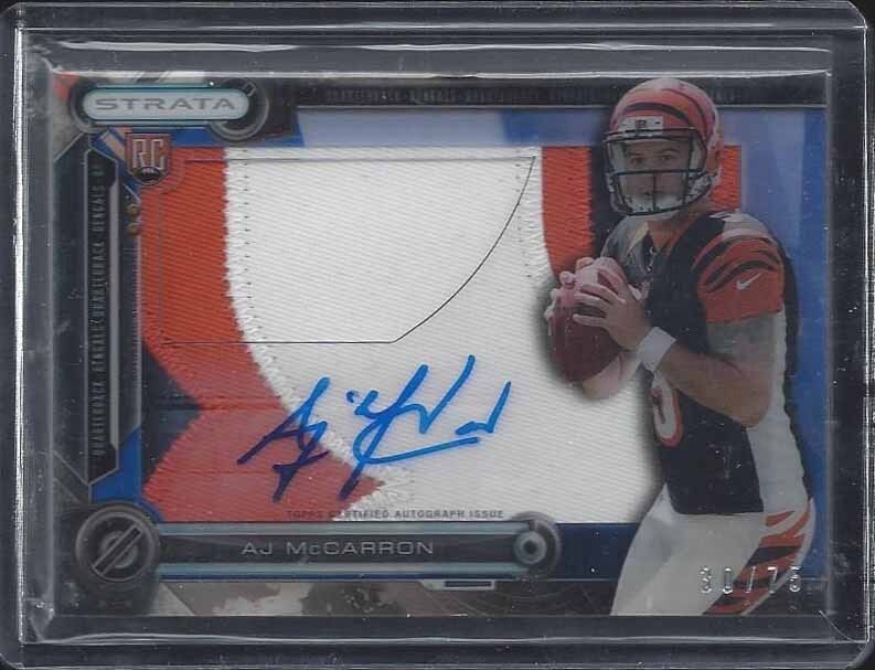 A.J. MCCARRON 2014 TOPPS STRATA CLEAR CUT BLUE JUMBO 3 COLOR PATCH AUTO RC /75