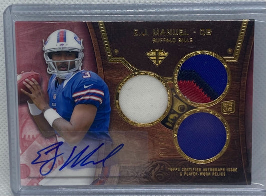 E.J. MANUEL 2013 TOPPS TRIPLE THREADS GOLD PATCH AUTO RC #D 6/15