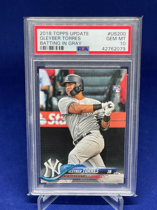 GLEYBER TORRES 2018 TOPPS UPDATE BATTING IN GRAY ROOKIE RC SSP VARIATION PSA 10