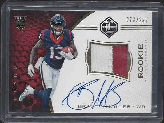 BRAXTON MILLER 2016 LIMITED RPA 3 COLOR ROOKIE PATCH ON CARD AUTO RC #D /299