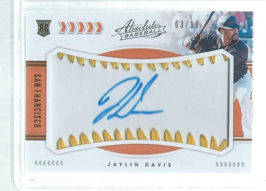 JAYLIN DAVIS 2020 ABSOLUTE SWEET SPOT GOLD ON CARD AUTO ROOKIE RC #D 3/10