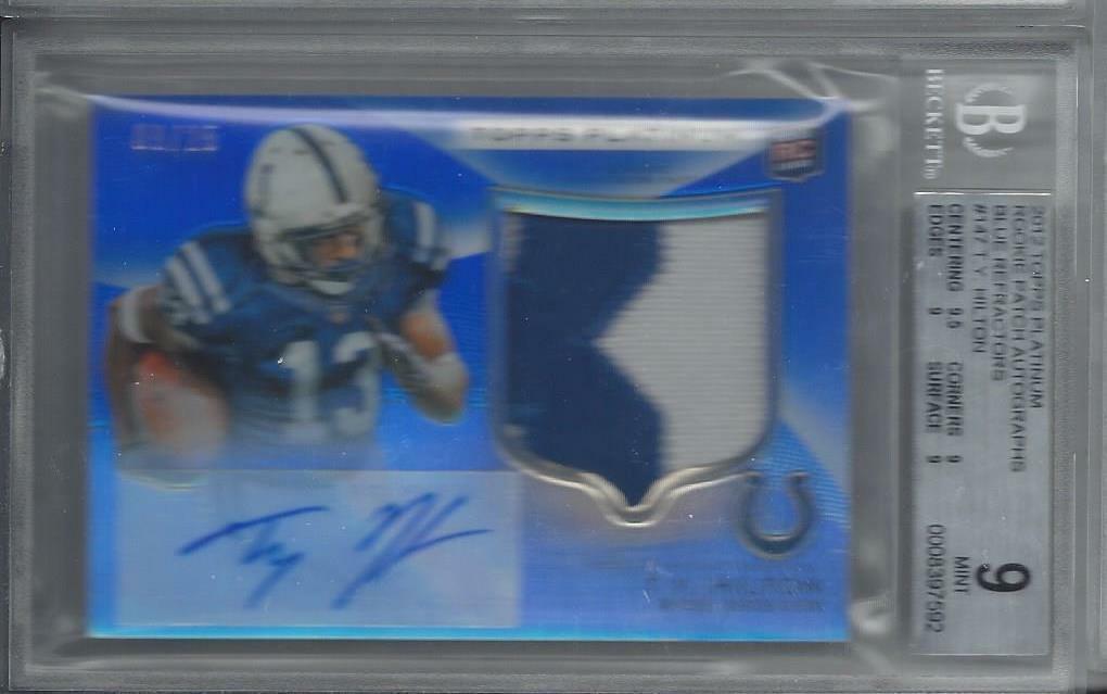 T.Y. HILTON 2012 TOPPS PLATINUM BLUE REFRACTOR JUMBO PATCH AUTO RC /25 BGS 9 10