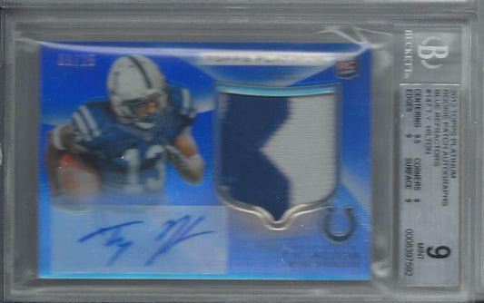 T.Y. HILTON 2012 TOPPS PLATINUM BLUE REFRACTOR JUMBO PATCH AUTO RC /25 BGS 9 10