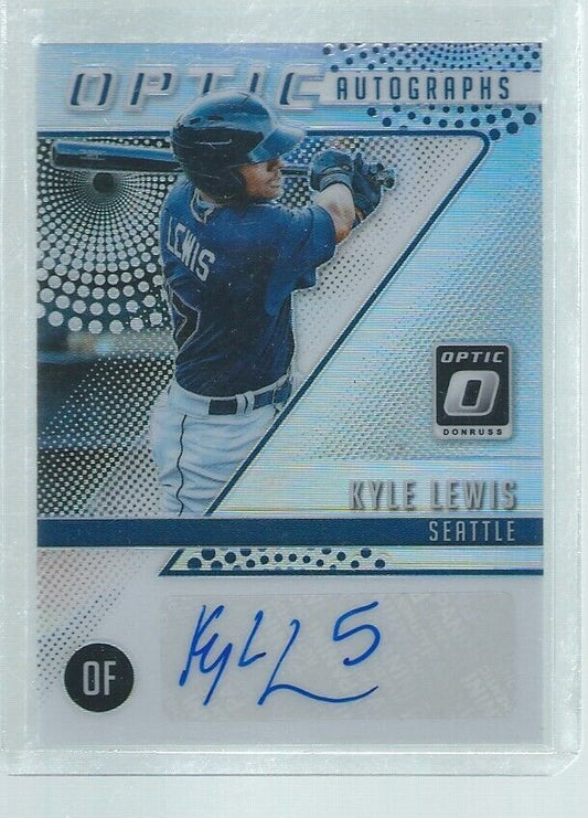 KYLE LEWIS 2018 DONRUSS OPTIC SILVER PRIZM HOLO AUTO REFRACTOR PROSPECT