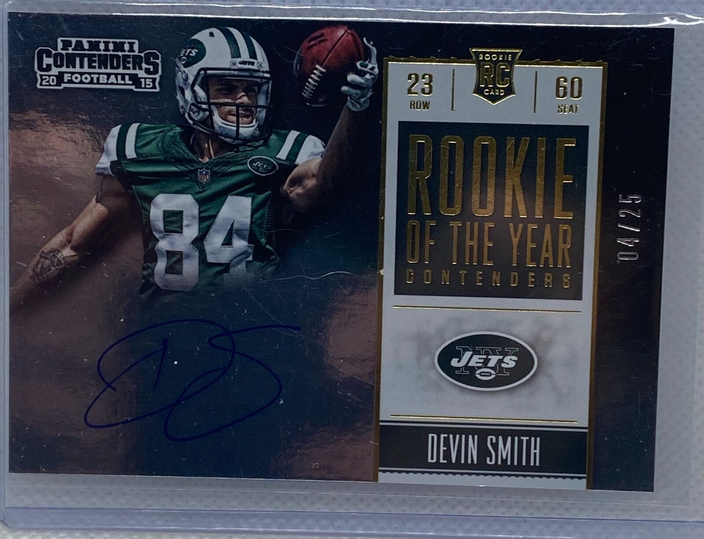 DEVIN SMITH 2015 PANINI CONTENDERS ROOKIE OF THE YEAR SILVER AUTO RC #D 4/25