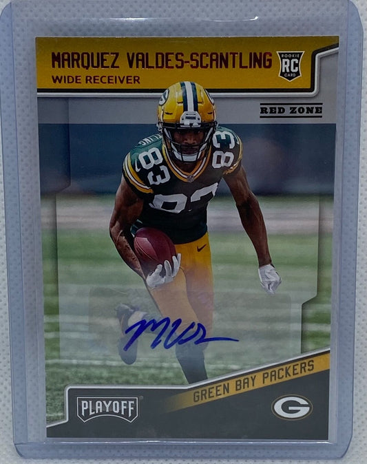 MARQUEZ VALDES-SCANTLING 2018 PANINI PLAYOFF RED ZONE ROOKIE AUTO RC #240