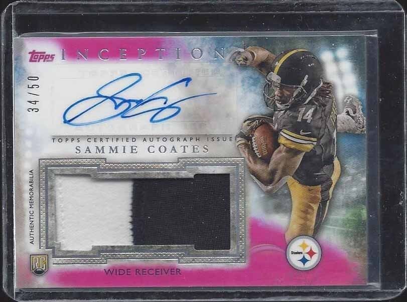SAMMIE COATES 2015 TOPPS INCEPTION PINK RPA STEELERS ROOKIE PATCH AUTO RC #D /50