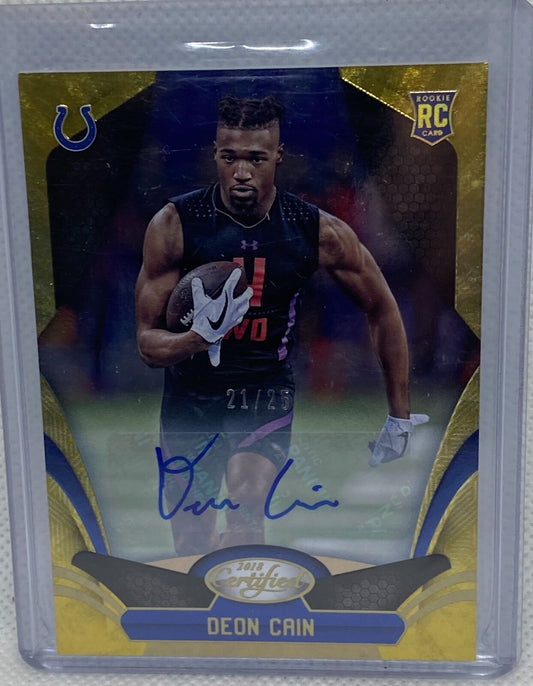 DEON CAIN 2018 PANINI CERTIFIED MIRROR GOLD AUTO RC #D 21/25