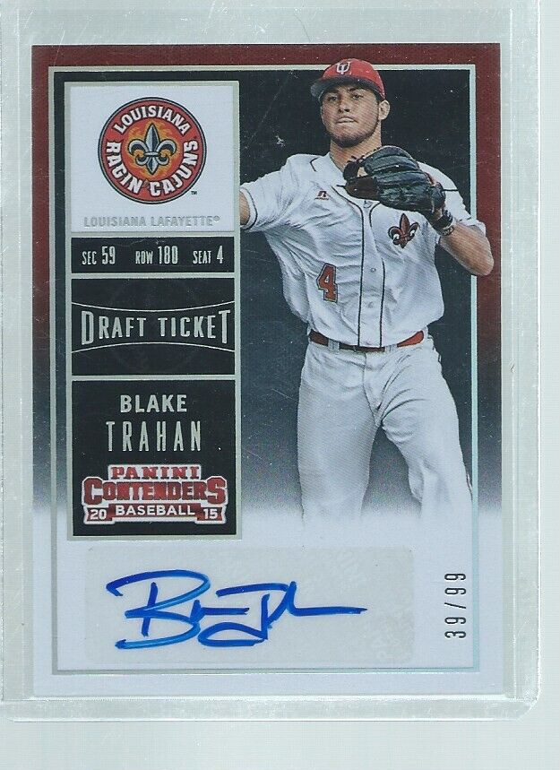 BLAKE TRAHAN 2015 CONTENDERS DRAFT TICKET AUTO PROSPECT #D 39/99