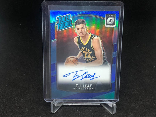 TJ LEAF 2017-18 PANINI DONRUSS OPTIC RATED ROOKIE BLUE HOLO AUTO RC #D 5/49