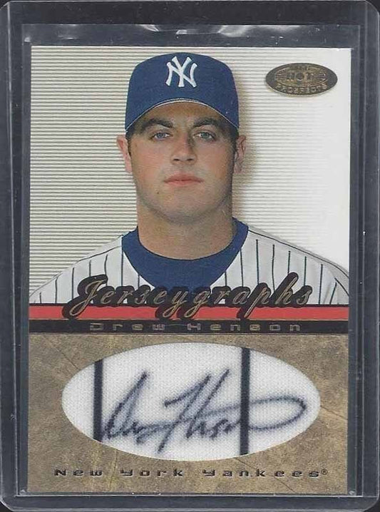DREW HENSON 2002 HOT PROSPECTS JERSEYGRAPHS YANKEES PROSPECT ONCARD JERSEY AUTO