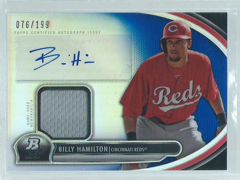 BILLY HAMILTON 2013 BOWMAN PLATINUM JERSEY AUTO BLUE REFRACTOR PROSPECT #D76/199