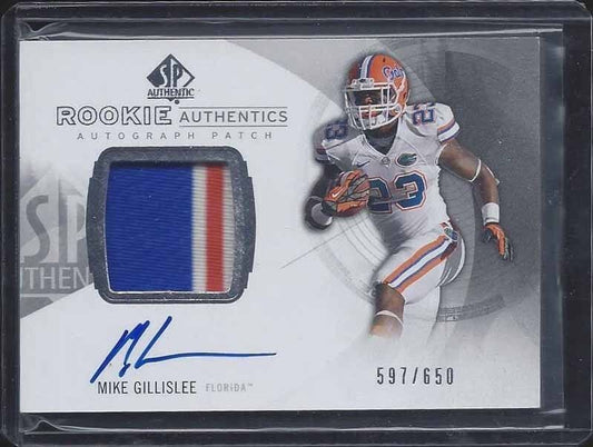 MIKE GILLISLEE 2013 SP AUTHENTIC RPA 3 COLOR ROOKIE PATCH ON CARD AUTO RC /650