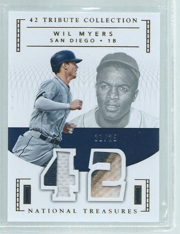 WIL MYERS 2016 NATIONAL TREASURES 42 JACKIE ROBINSON TRIBUTE DUAL PATCH #D 21/25