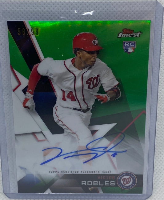 VICTOR ROBLES 2018 TOPPS FINEST GREEN REFRACTOR ON CARD AUTO ROOKIE RC #D 58/99