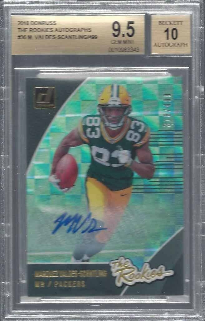 MARQUES VALDES-SCANTLING 2018 DONRUSS ROOKIES AUTO RC /499 BGS 9.5 10 AU POP 1/1