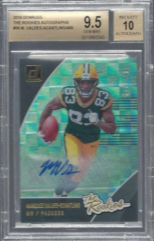 MARQUES VALDES-SCANTLING 2018 DONRUSS ROOKIES AUTO RC /499 BGS 9.5 10 AU POP 1/1