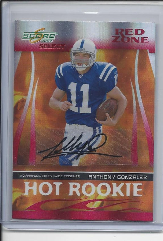 ANTHONY GONZALEZ 2007 SCORE SELECT RED ZONE HOT ROOKIE COLTS AUTO RC #D 2/10