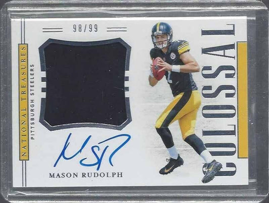 MASON RUDOLPH 2018 NATIONAL TREASURES COLOSSAL JUMBO JERSEY ON CARD AUTO RC /99
