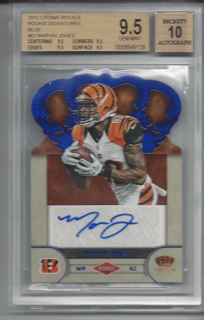 MARVIN JONES 2012 CROWN ROYALE BLUE DIE CUT AUTO RC #D 5/5 BGS 9.5 10 AU POP 1/1
