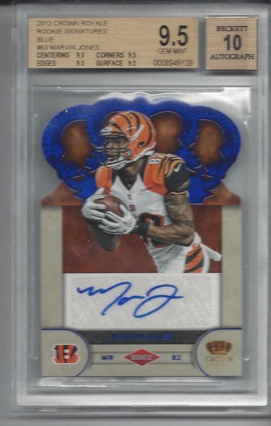 MARVIN JONES 2012 CROWN ROYALE BLUE DIE CUT AUTO RC #D 5/5 BGS 9.5 10 AU POP 1/1