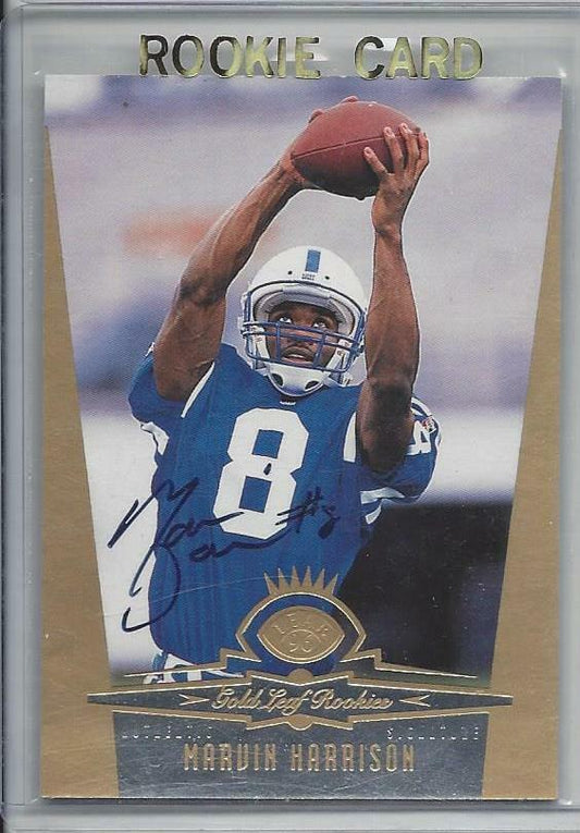 MARVIN HARRISON 1996 LEAF GOLD LEAF ROOKIES ON CARD RARE ROOKIE AUTO RC SP #2