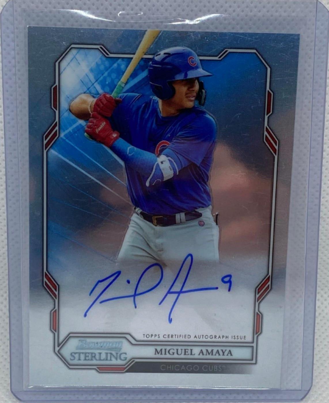 MIGUEL AMAYA 2019 TOPPS BOWMAN STERLING ON CARD AUTO PROSPECT #BSPA-MA