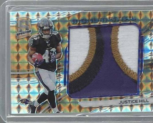 JUSTICE HILL 2019 SPECTRA MONUMENTAL GOLD PRIZM JUMBO 4 COLOR PATCH RC #D 3/10
