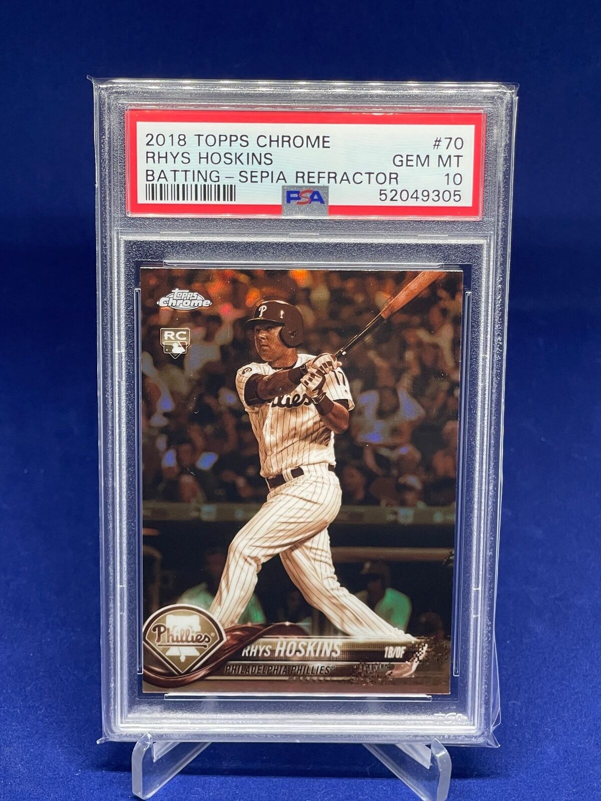 RHYS HOSKINS 2018 TOPPS CHROME BATTING SEPIA REFRACTOR ROOKIE RC #70 PSA 10 GEM