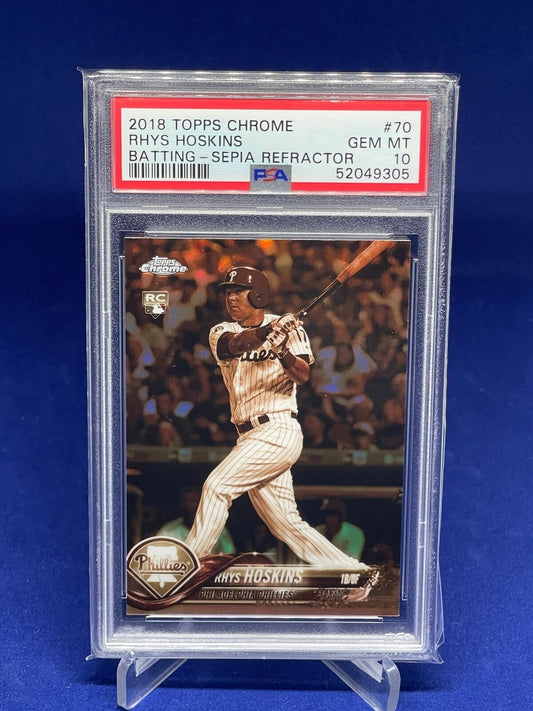 RHYS HOSKINS 2018 TOPPS CHROME BATTING SEPIA REFRACTOR ROOKIE RC #70 PSA 10 GEM