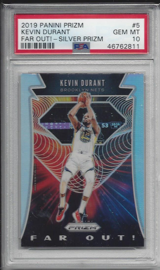 KEVIN DURANT 2019-20 PANINI PRIZM FAR OUT! SILVER PRIZMS #5 PSA 10 GEM MT POP 8