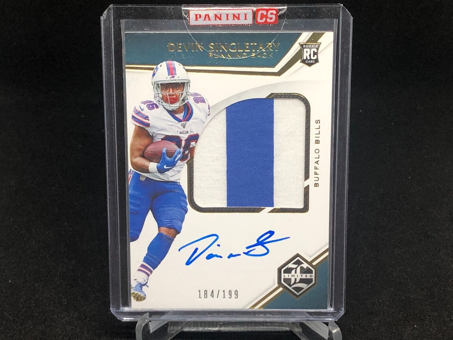 DEVIN SINGLETARY 2019 PANINI LIMITED 2 CLR PATCH ON CARD AUTO RC #D 184/199
